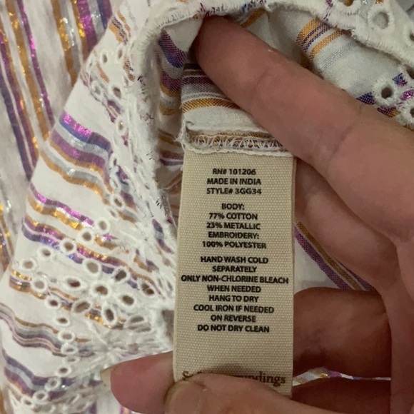 Soft Surroundings Ciel Metallic Stripe Eyelet Top Size L Petite - Picture 8 of 8